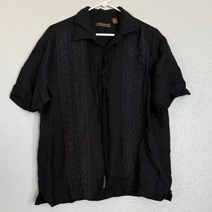 Cubavera Black Embroidered Short Sleeve Shirt